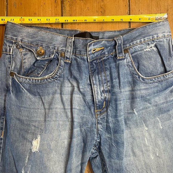 Level 7 Mens Slim Straight Bleach Washed Distressed Premium Denim Jeans - Picture 6 of 9